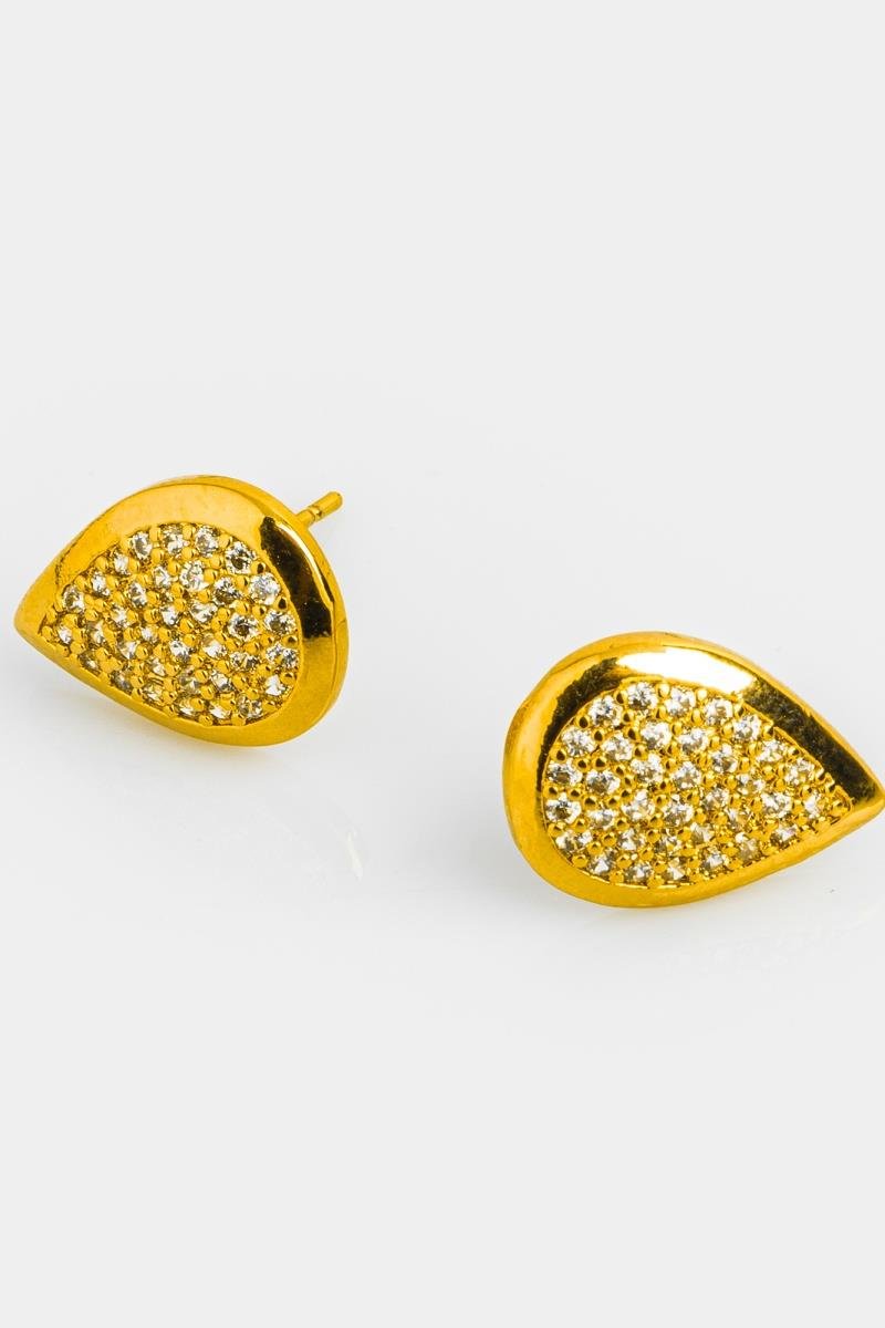 BRINCO DE GOTA CRAVEJADA EM ZIRCÔNIAS DETALHE LISO 11X14MM OURO