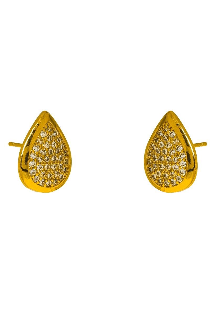 BRINCO DE GOTA CRAVEJADA EM ZIRCÔNIAS DETALHE LISO 11X14MM OURO