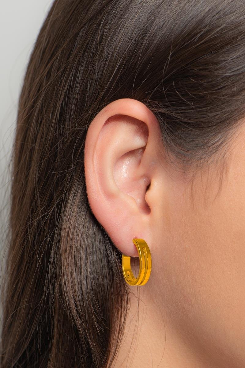 BRINCO ARGOLA LISA FIO DUPLO VAZADO 19MM OURO