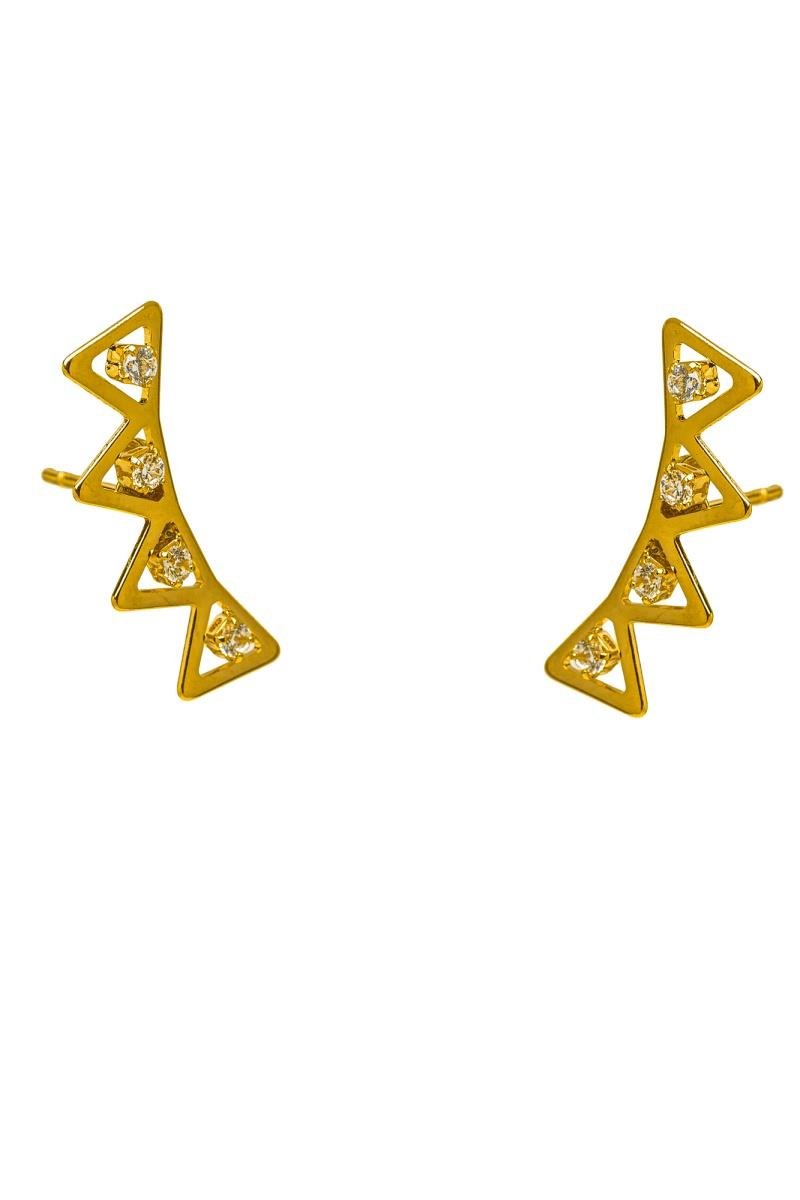 BRINCO EAR CUFF TRIÂNGULO VAZADO COM ZIRCÔNIAS OURO