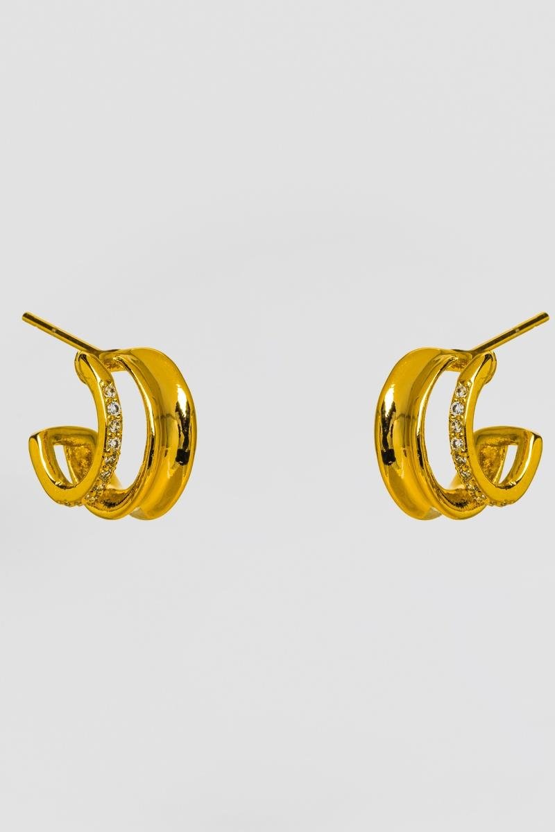 BRINCO ARGOLA FIO DUPLO GROSSO LISO CRAVEJADO EM ZIRCÔNIAS 14MM OURO