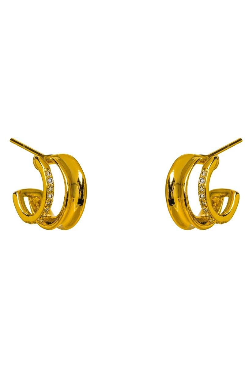 BRINCO ARGOLA FIO DUPLO GROSSO LISO CRAVEJADO EM ZIRCÔNIAS 14MM OURO