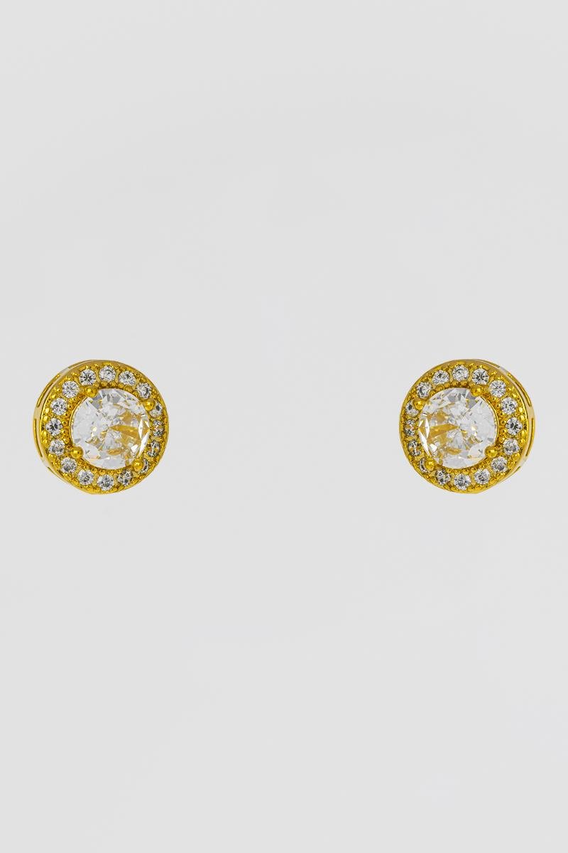 BRINCO PONTO DE LUZ CRAVAÇÃO EM ZIRCÔNIAS REDONDO 8MM OURO