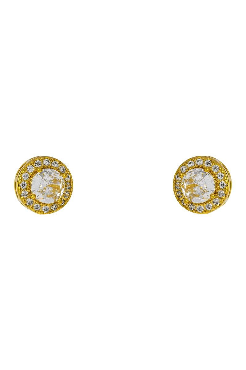 BRINCO PONTO DE LUZ CRAVAÇÃO EM ZIRCÔNIAS REDONDO 8MM OURO