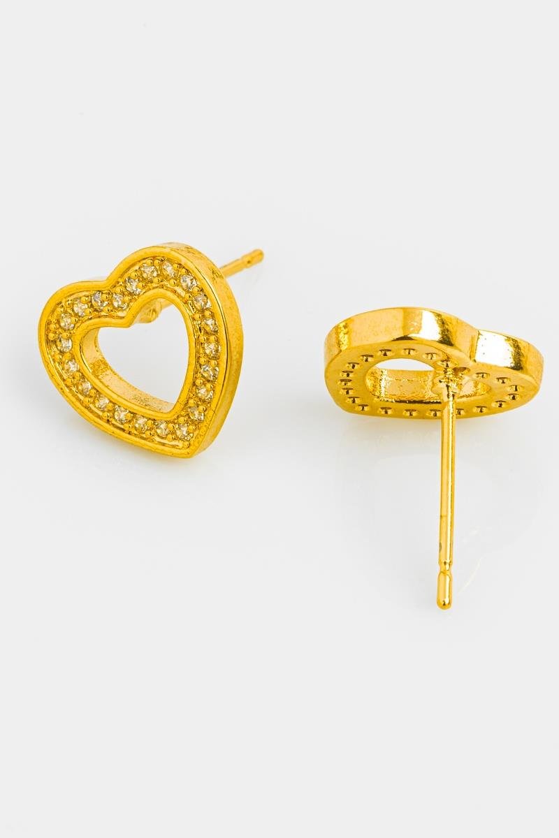 BRINCO CORAÇÃO CRAVEJADO EM ZIRCÔNIAS 11X12MM OURO