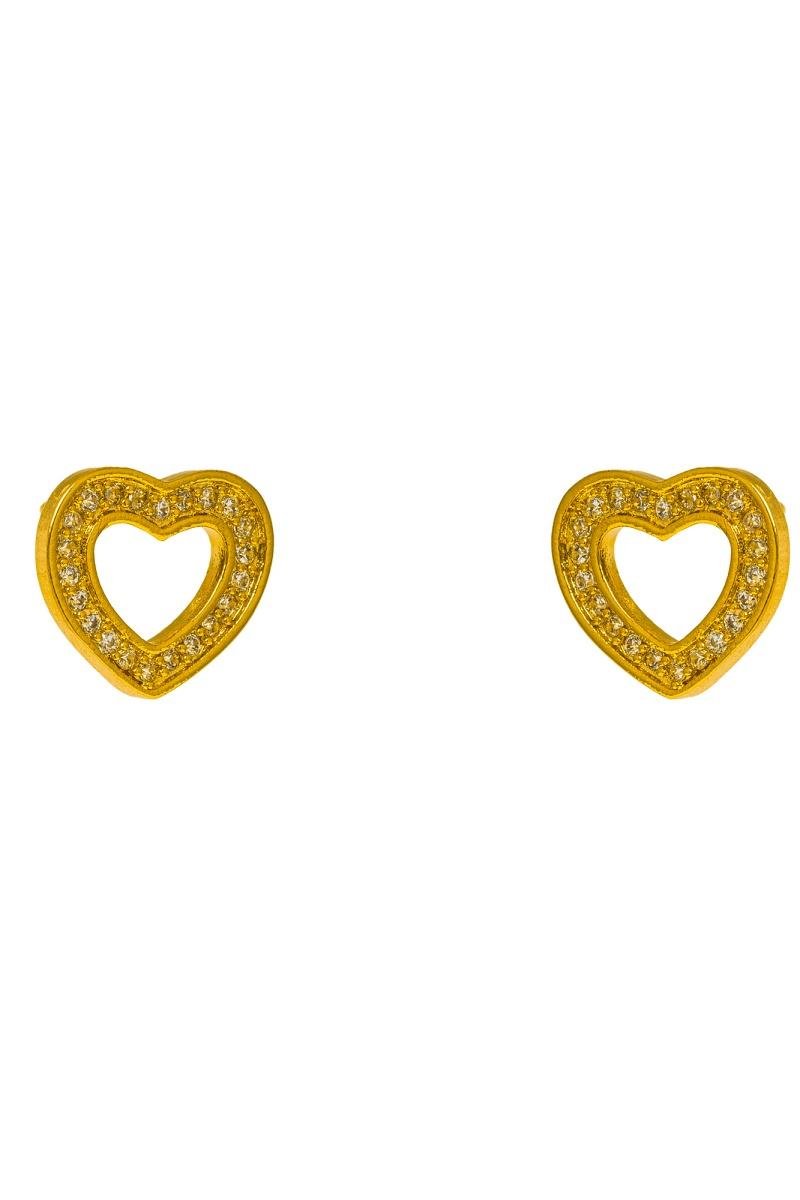 BRINCO CORAÇÃO CRAVEJADO EM ZIRCÔNIAS 11X12MM OURO