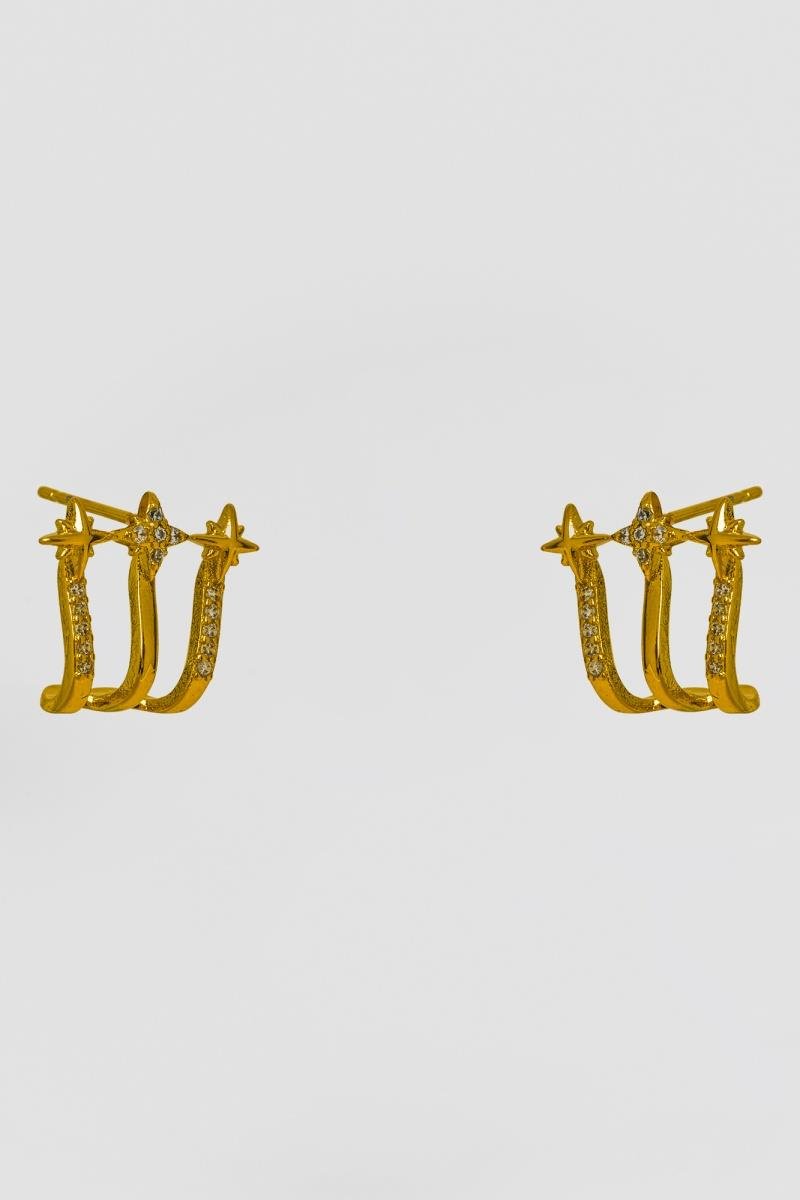 BRINCO EAR HOOK TRÊS FIOS ESTRELA CRAVEJADA EM ZIRCÔNIAS OURO