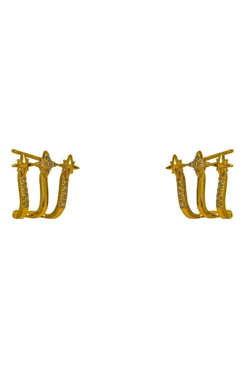 BRINCO EAR HOOK TRÊS FIOS ESTRELA CRAVEJADA EM ZIRCÔNIAS OURO