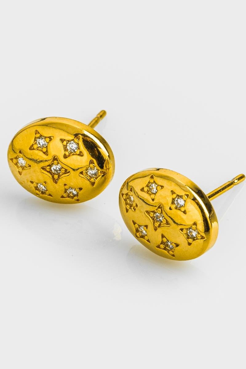 BRINCO OVAL CRAVEJADO EM ZIRCÔNIAS FORMATO ESTRELA 8X11MM OURO