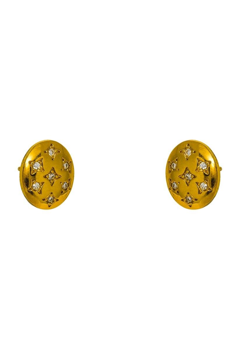 BRINCO OVAL CRAVEJADO EM ZIRCÔNIAS FORMATO ESTRELA 8X11MM OURO