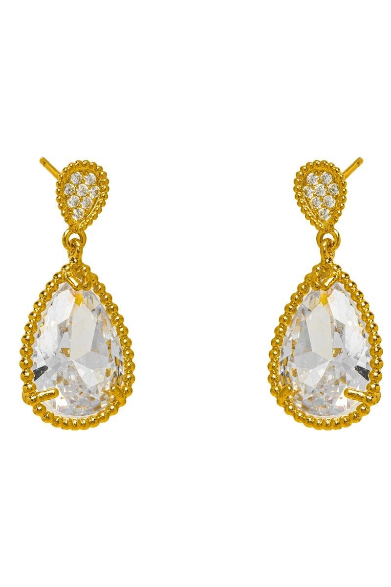 BRINCO GOTA DE ZIRCÔNIA BOLEADA 19MM BASE CRAVEJADA 9MM OURO
