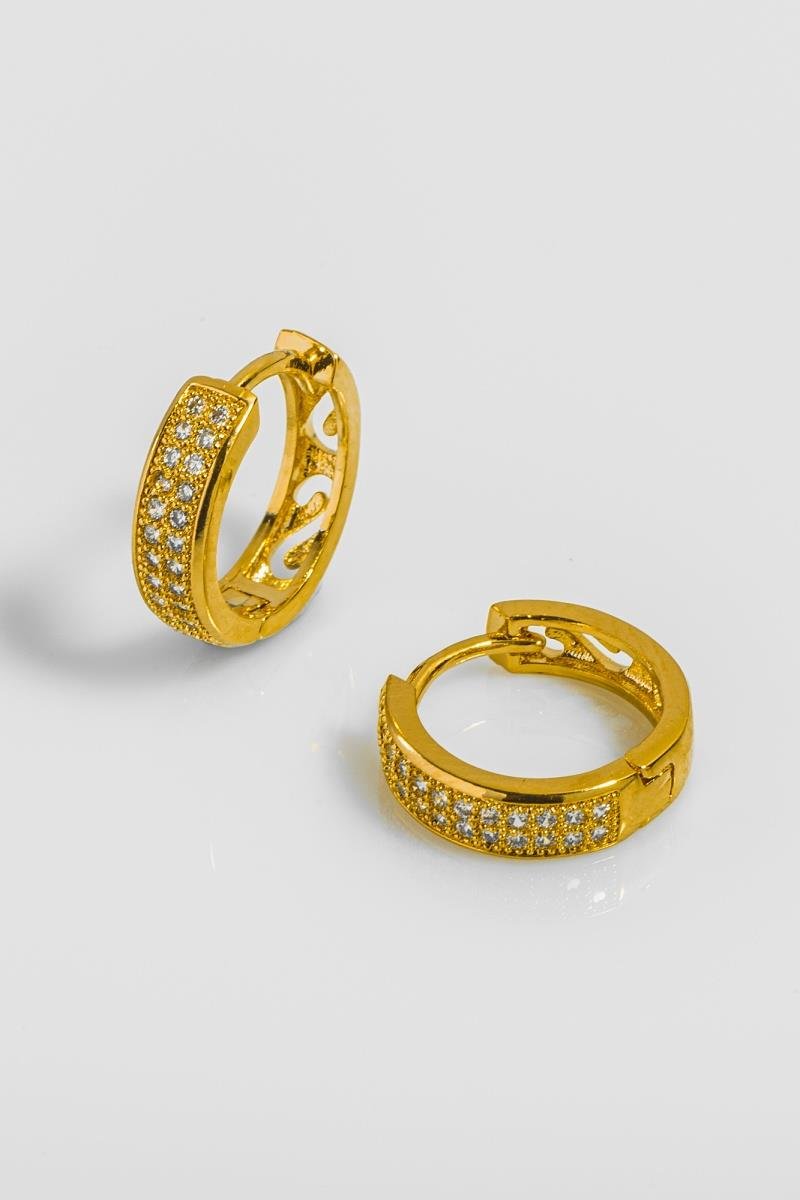 BRINCO ARGOLINHA CRAVEJADO EM ZIRCÔNIAS CLICK 14MM OURO