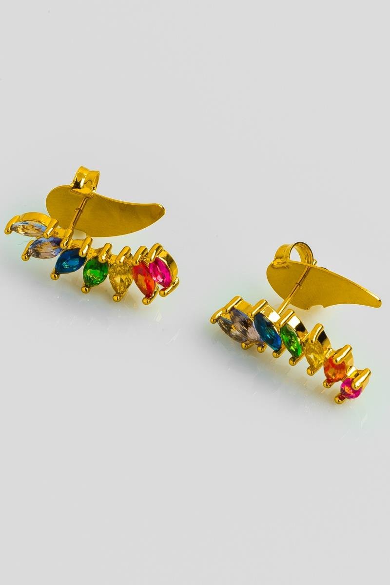 BRINCO EAR CUFF COM ZIRCÔNIAS NAVETE COLORIDAS 23X7MM OURO