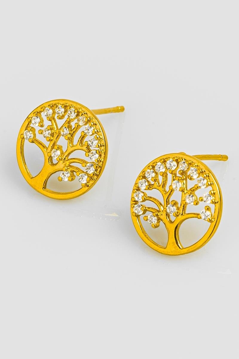 BRINCO ÁRVORE DA VIDA COM ZIRCÔNIAS 11MM OURO