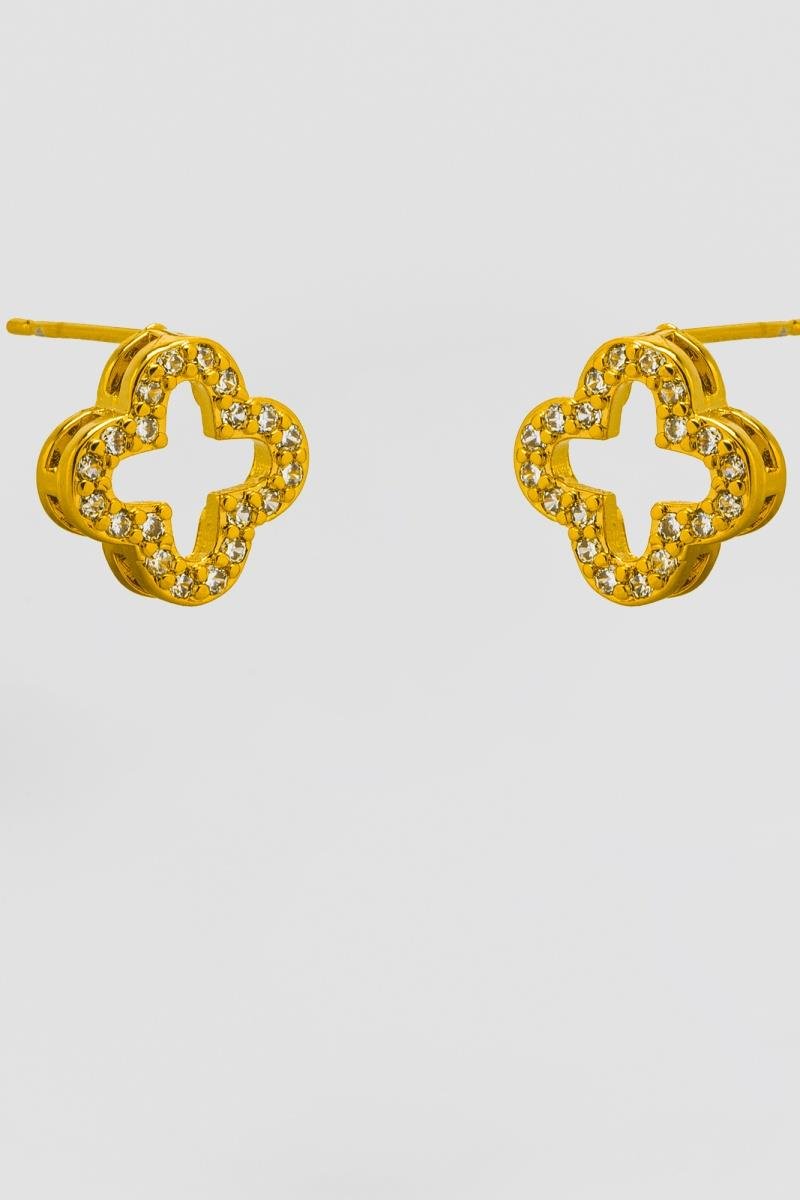 BRINCO TREVO CRAVEJADO EM ZIRCÔNIAS VAZADO 11MM OURO