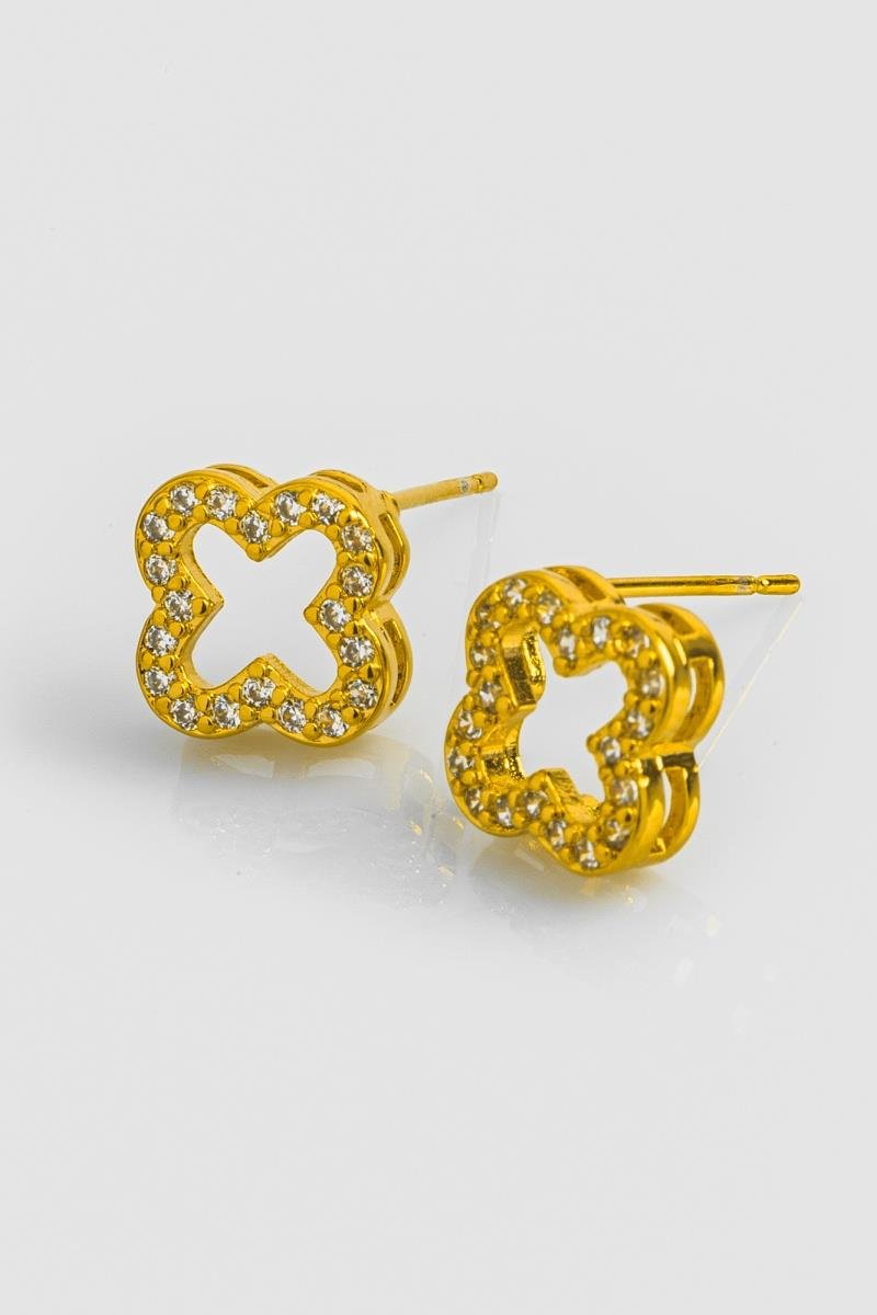 BRINCO TREVO CRAVEJADO EM ZIRCÔNIAS VAZADO 11MM OURO