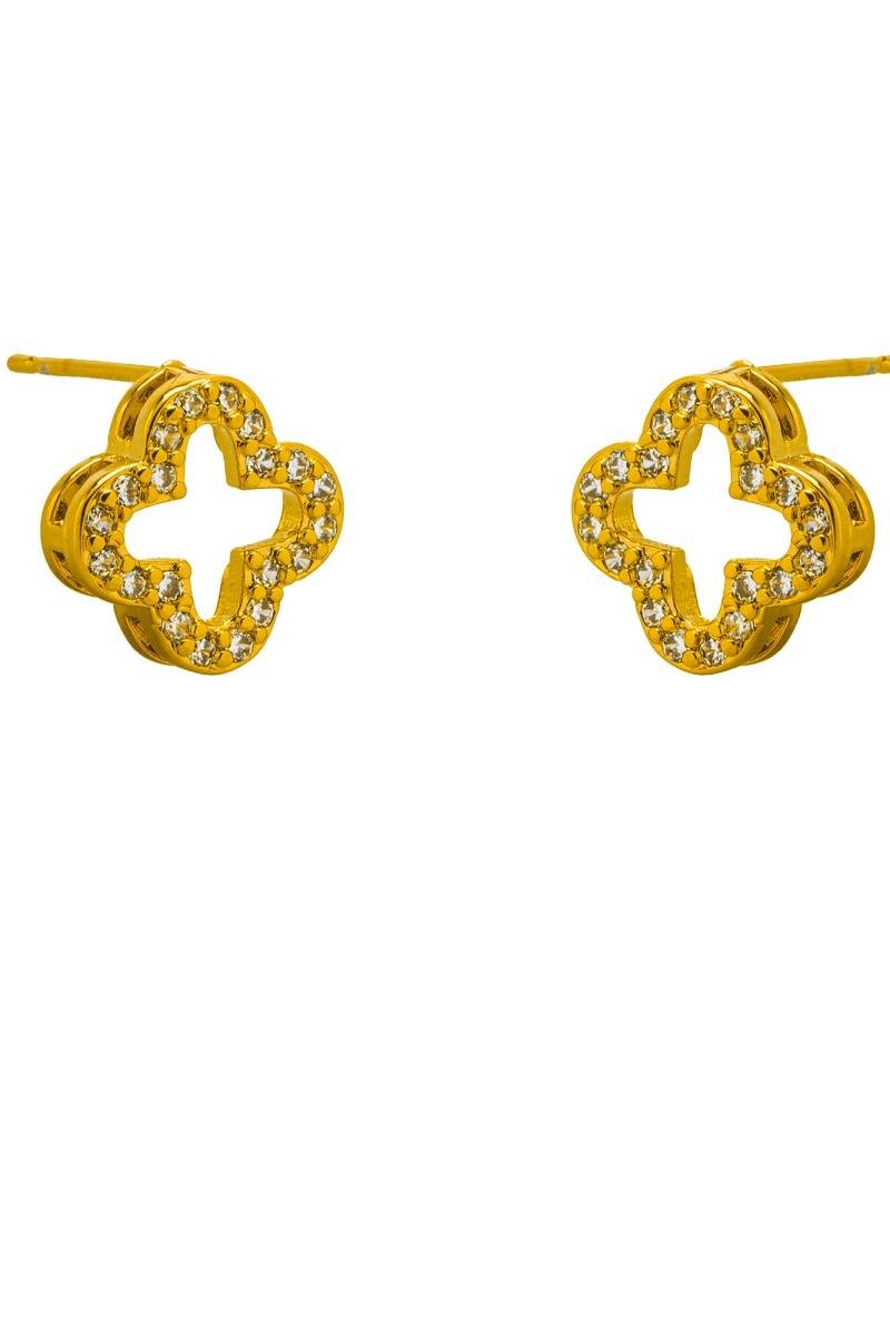 BRINCO TREVO CRAVEJADO EM ZIRCÔNIAS VAZADO 11MM OURO
