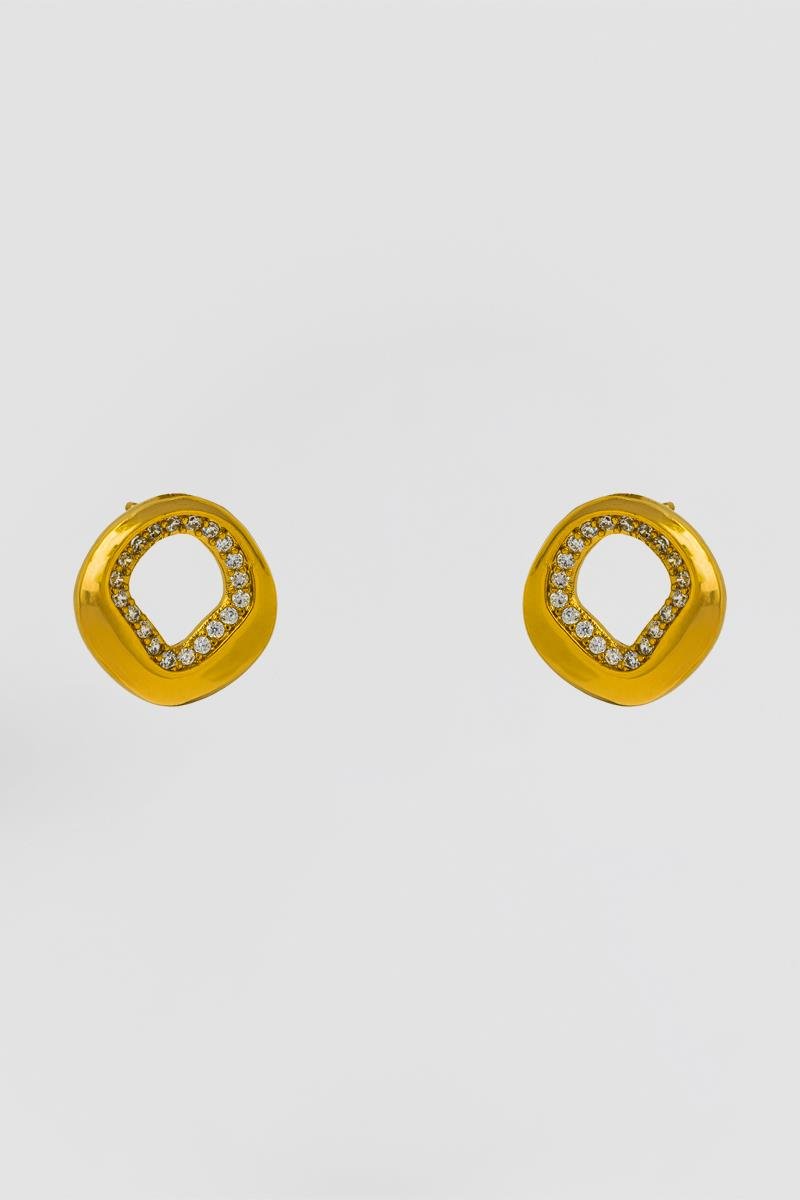 BRINCO ORGÂNICO CRAVEJADO EM ZIRCÔNIAS VAZADO 14MM OURO