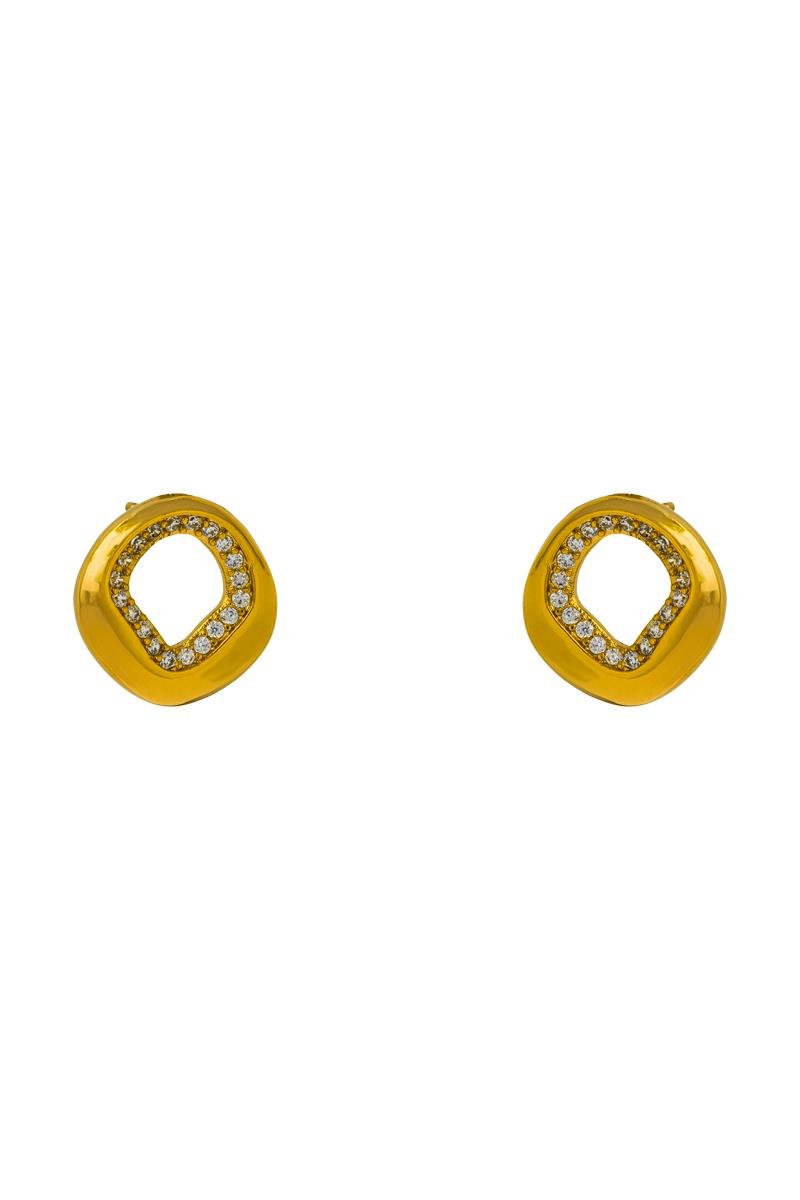BRINCO ORGÂNICO CRAVEJADO EM ZIRCÔNIAS VAZADO 14MM OURO