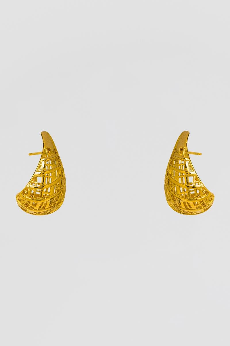 BRINCO GOTA TRABALHADA FIOS ENTRELAÇADOS VAZADO 25MM OURO