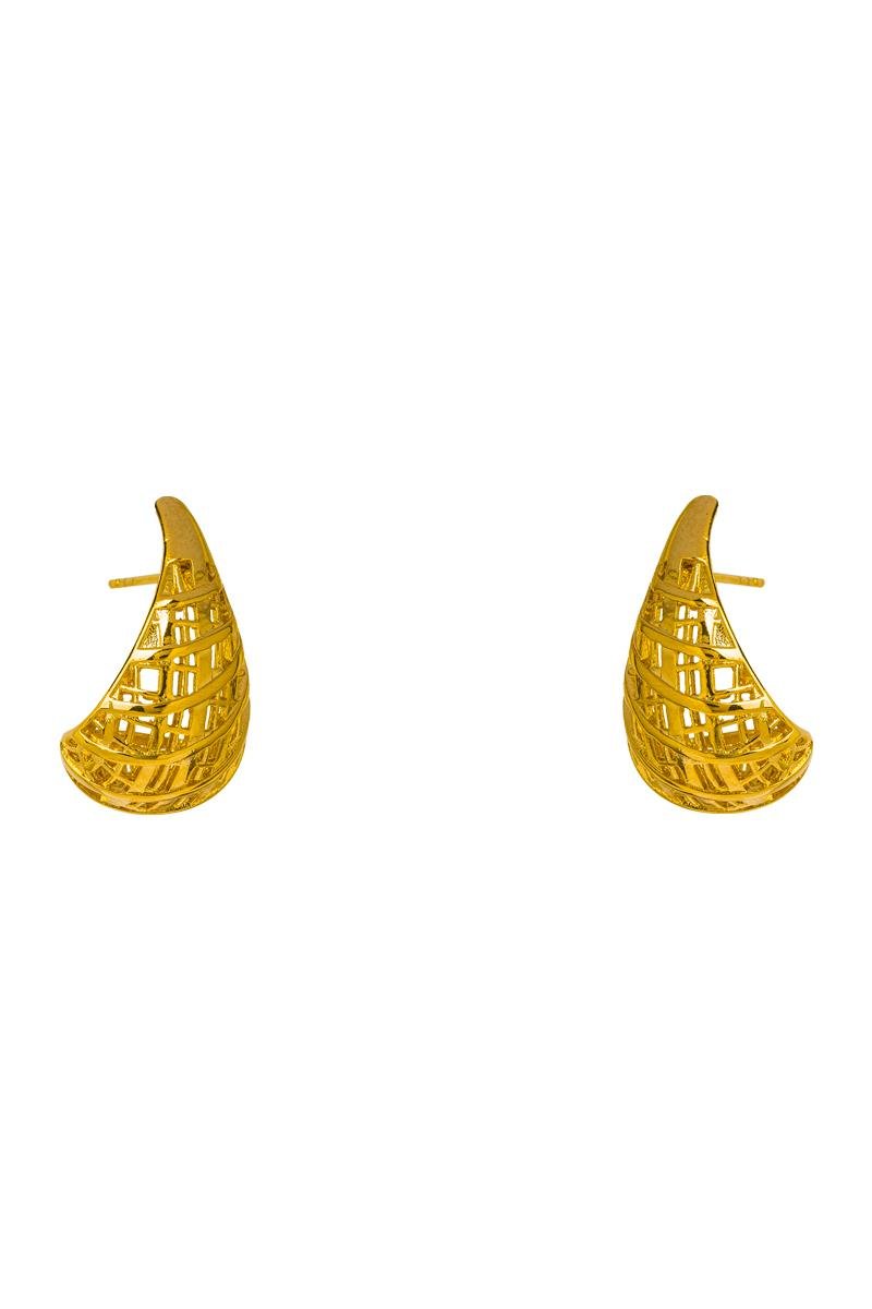BRINCO GOTA TRABALHADA FIOS ENTRELAÇADOS VAZADO 25MM OURO