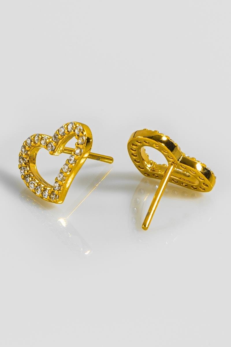 BRINCO DE CORAÇÃO CRAVEJADO EM ZIRCÔNIAS VAZADO 10X12MM OURO