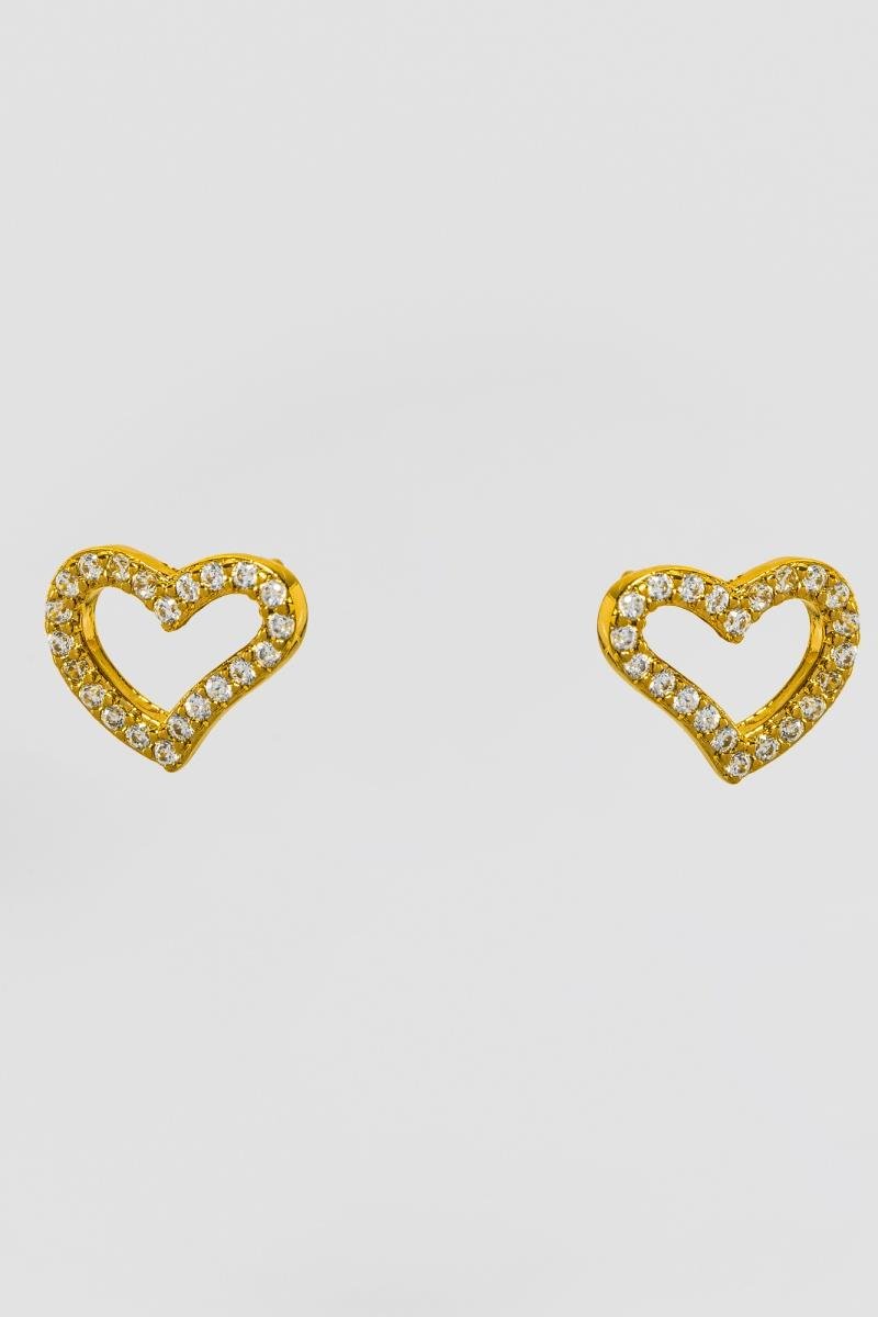BRINCO DE CORAÇÃO CRAVEJADO EM ZIRCÔNIAS VAZADO 10X12MM OURO