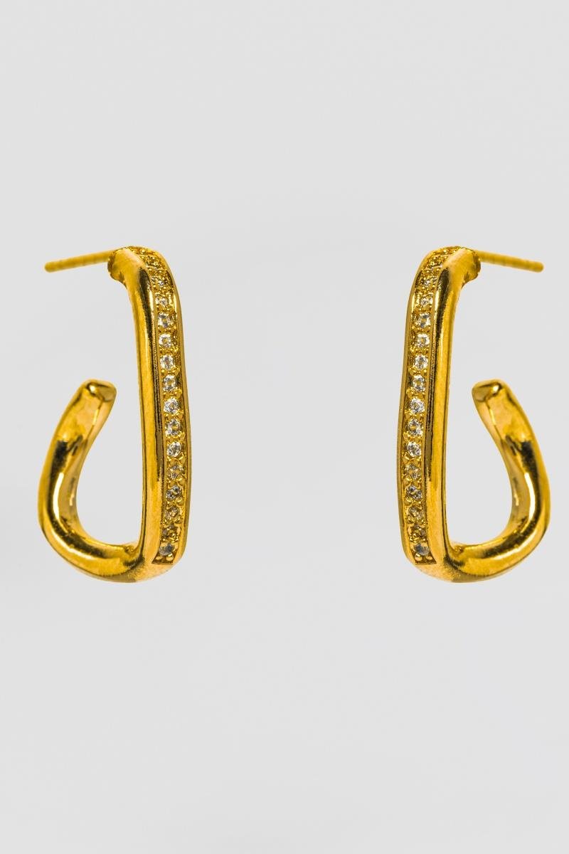 BRINCO ARGOLA CRAVEJADA EM ZIRCÔNIAS FIO ONDULADO OURO