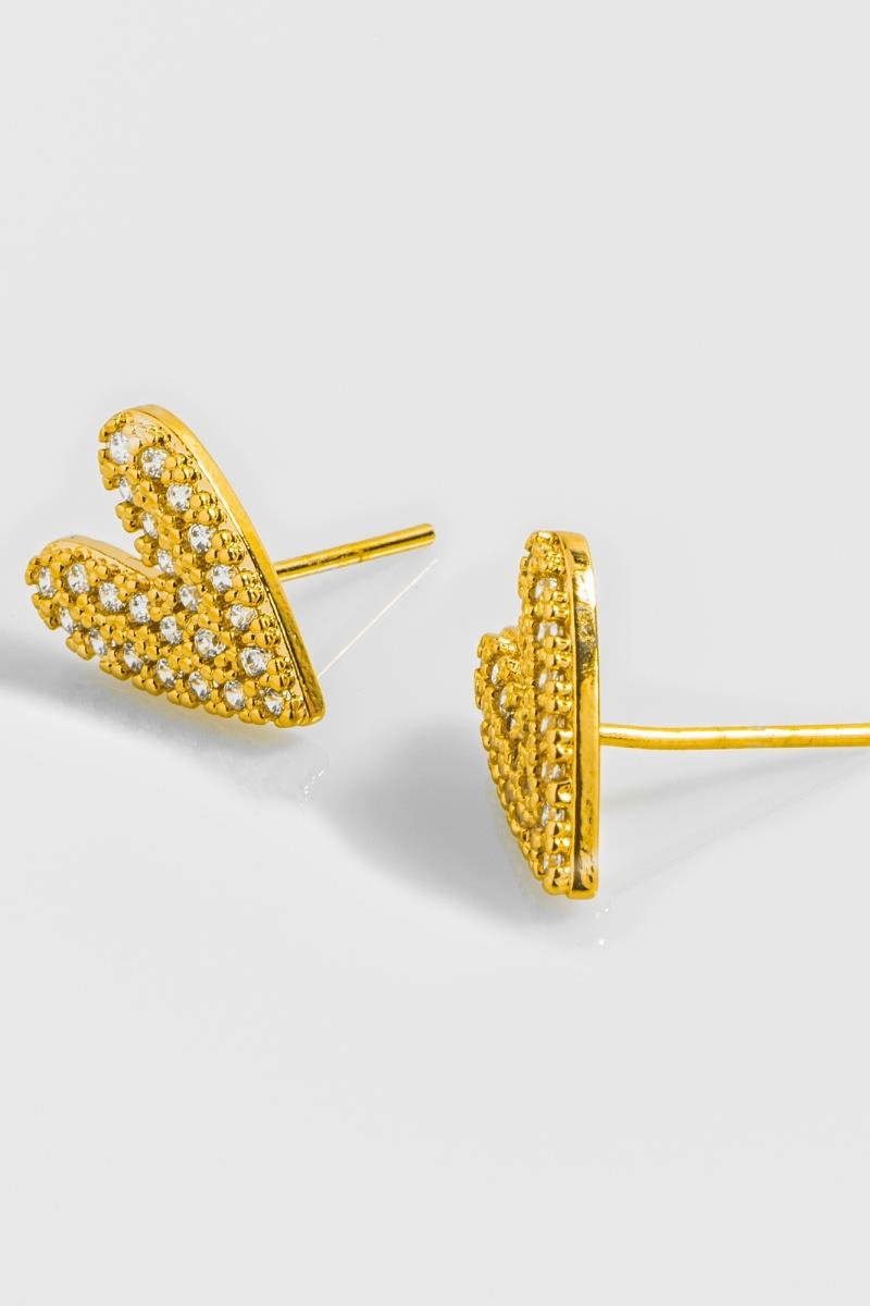 BRINCO CORAÇÃO LONGO CRAVEJADO EM ZIRCÔNIAS BOLEADO 10X13MM OURO