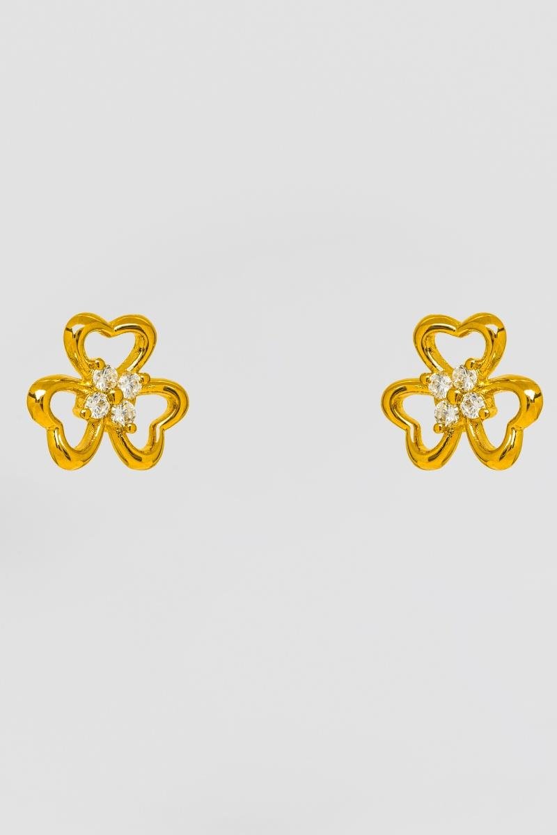 BRINCO DE FLOR EM FORMATO DE CORAÇÃO ZIRCÔNIAS 12MM OURO