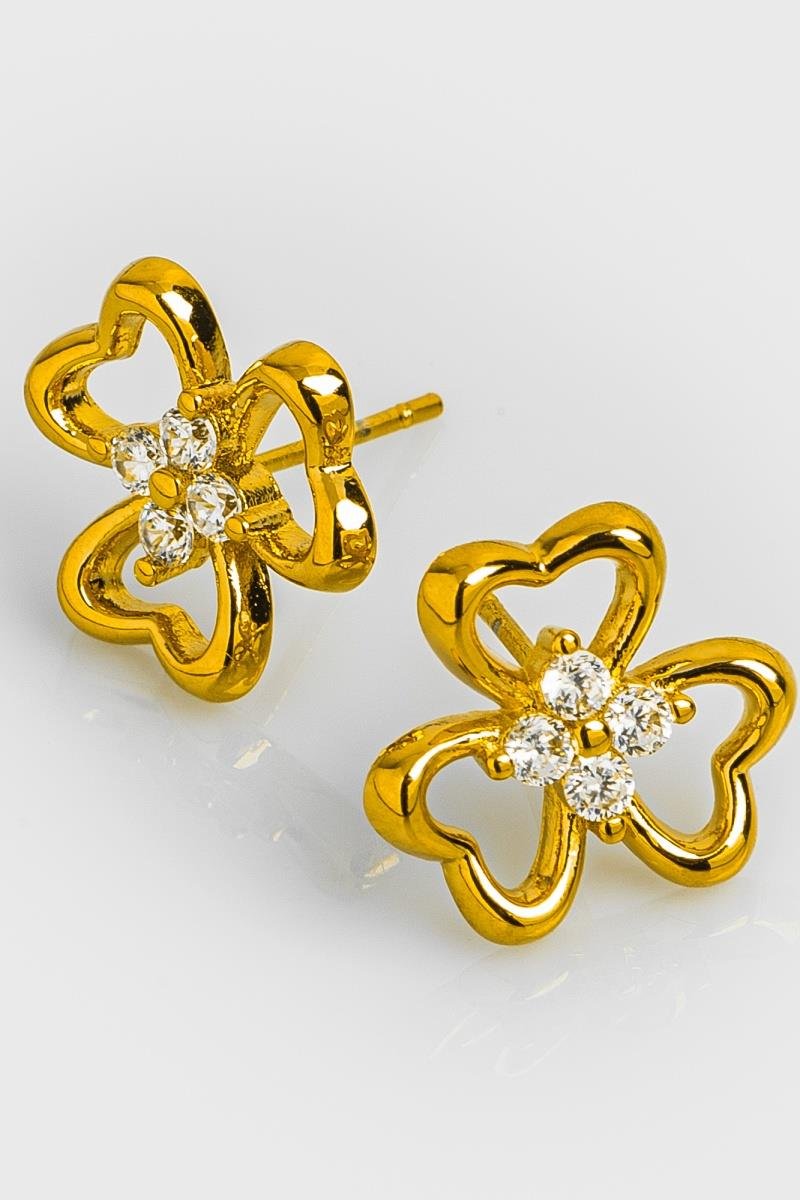 BRINCO DE FLOR EM FORMATO DE CORAÇÃO ZIRCÔNIAS 12MM OURO