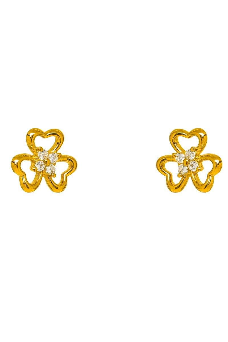 BRINCO DE FLOR EM FORMATO DE CORAÇÃO ZIRCÔNIAS 12MM OURO