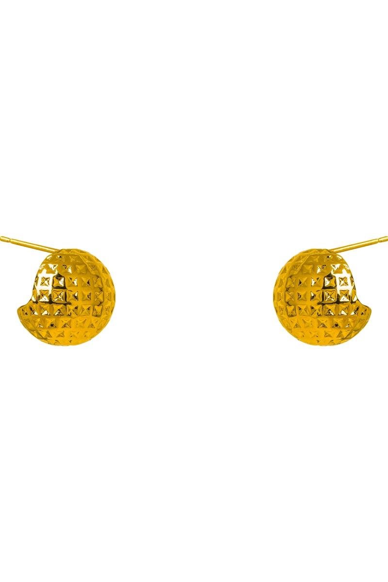 BRINCO MEIA BOLA COM DETALHE FACETADO 14MM OURO
