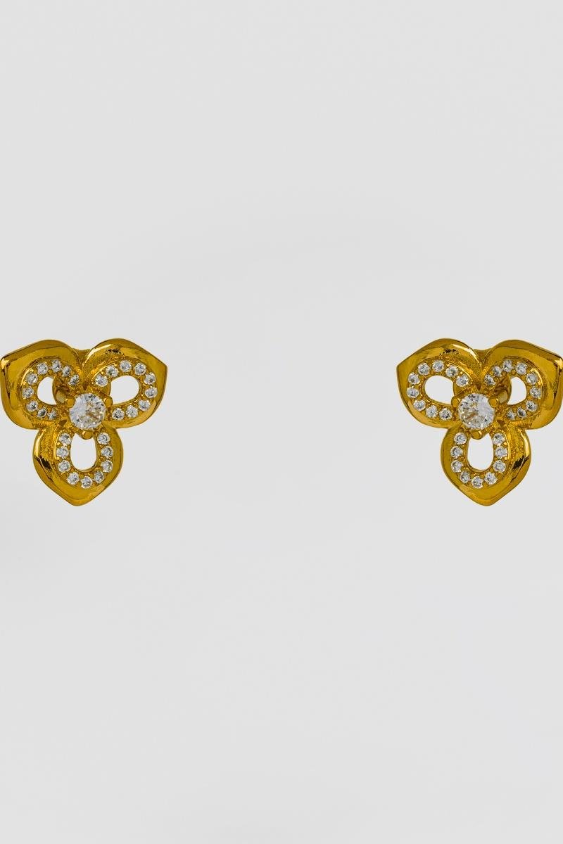 BRINCO DE FLOR CRAVEJADA EM ZIRCÔNIAS DETALHE VAZADO BORDA LISA 14MM OURO