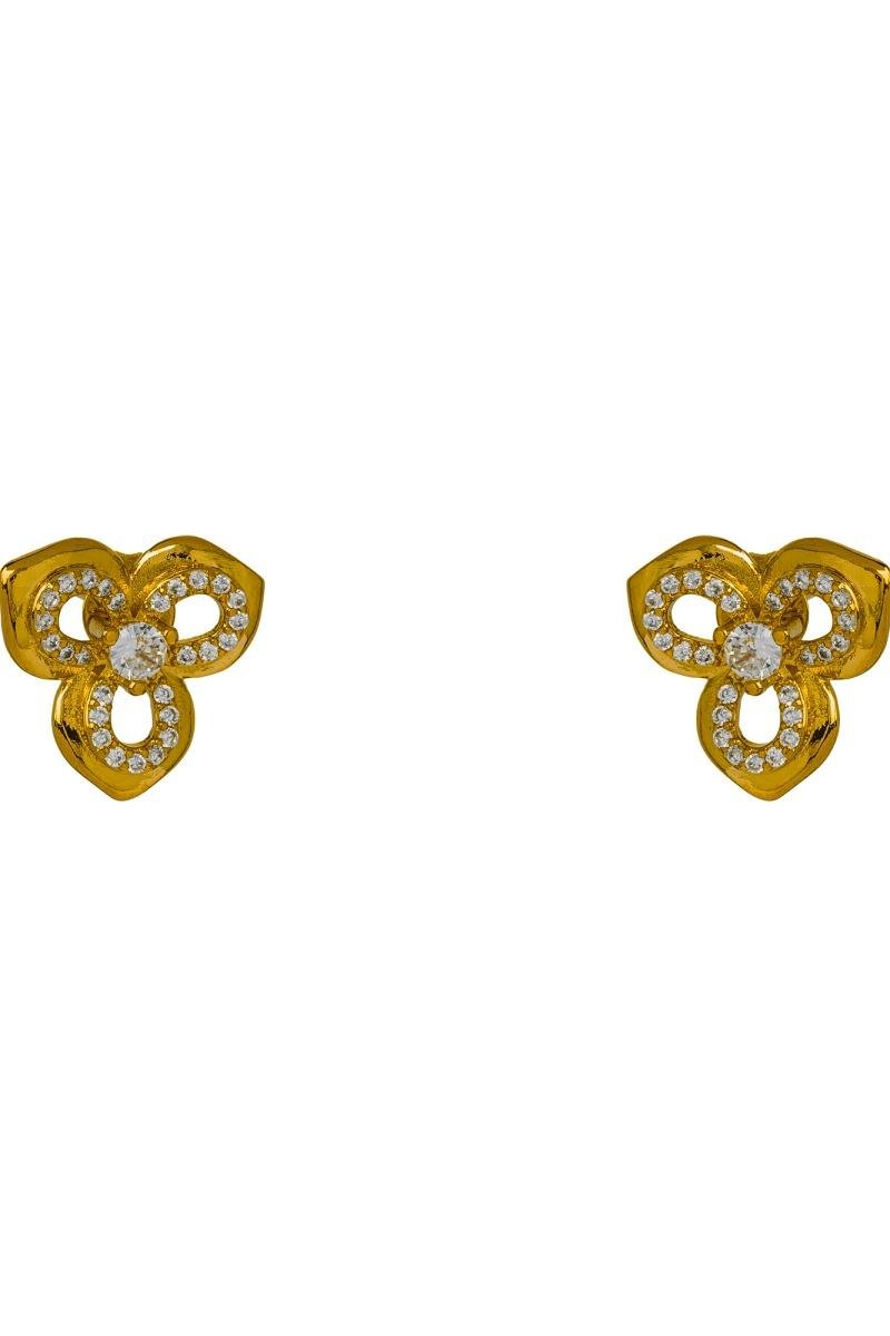 BRINCO DE FLOR CRAVEJADA EM ZIRCÔNIAS DETALHE VAZADO BORDA LISA 14MM OURO