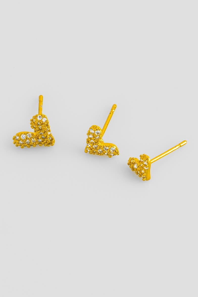 BRINCO TRIO CORAÇÃO CRAVEJADO EM ZIRCÔNIAS OURO