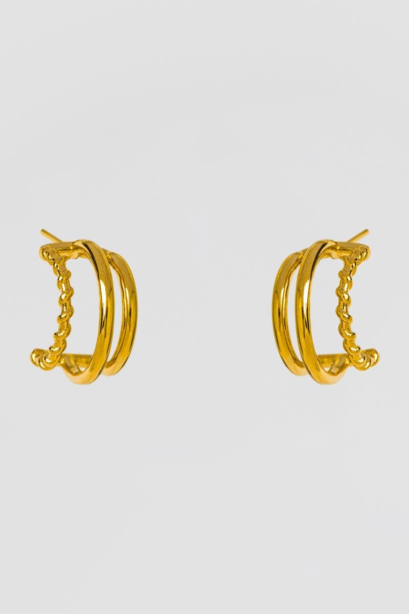 BRINCO ARGOLA TRÊS FIOS LISO E TORCIDO 17MM OURO