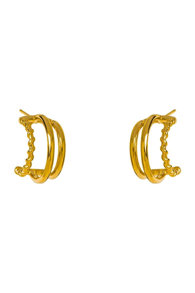 BRINCO ARGOLA TRÊS FIOS LISO E TORCIDO 17MM OURO
