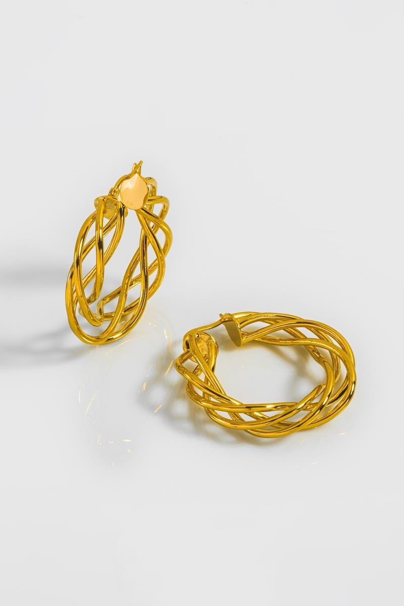 BRINCO ARGOLA TRANÇADA QUATRO FIOS 40MM CLICK OURO