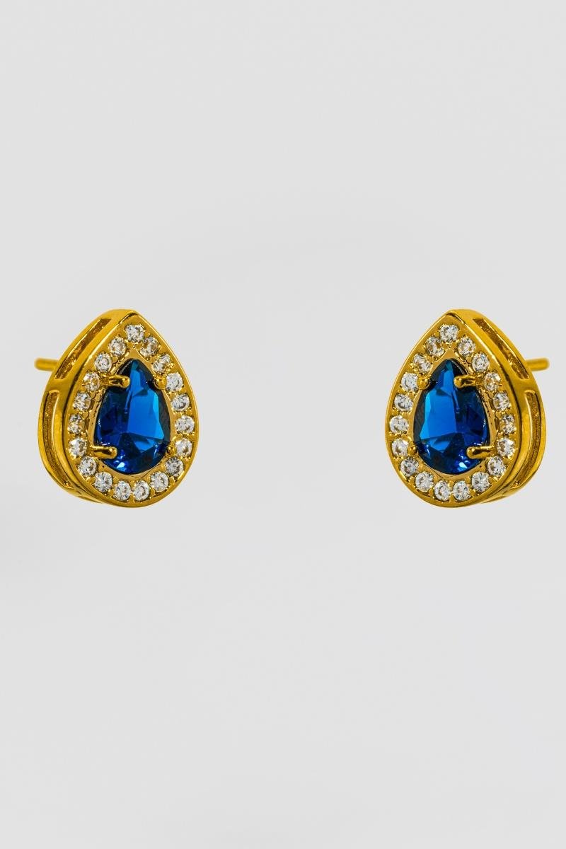 BRINCO GOTA CRAVEJADO EM ZIRCÔNIAS SAFIRA 10X12MM OURO