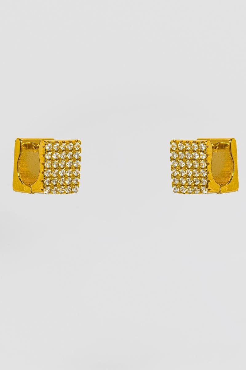 BRINCO CLICK QUADRADO CRAVEJADO EM ZIRCÔNIAS 9MM OURO