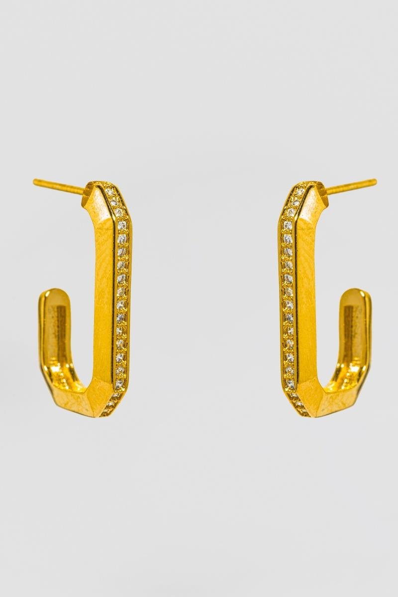 BRINCO ARGOLA RETANGULAR CRAVEJADA EM ZIRCÔNIAS 20MM OURO