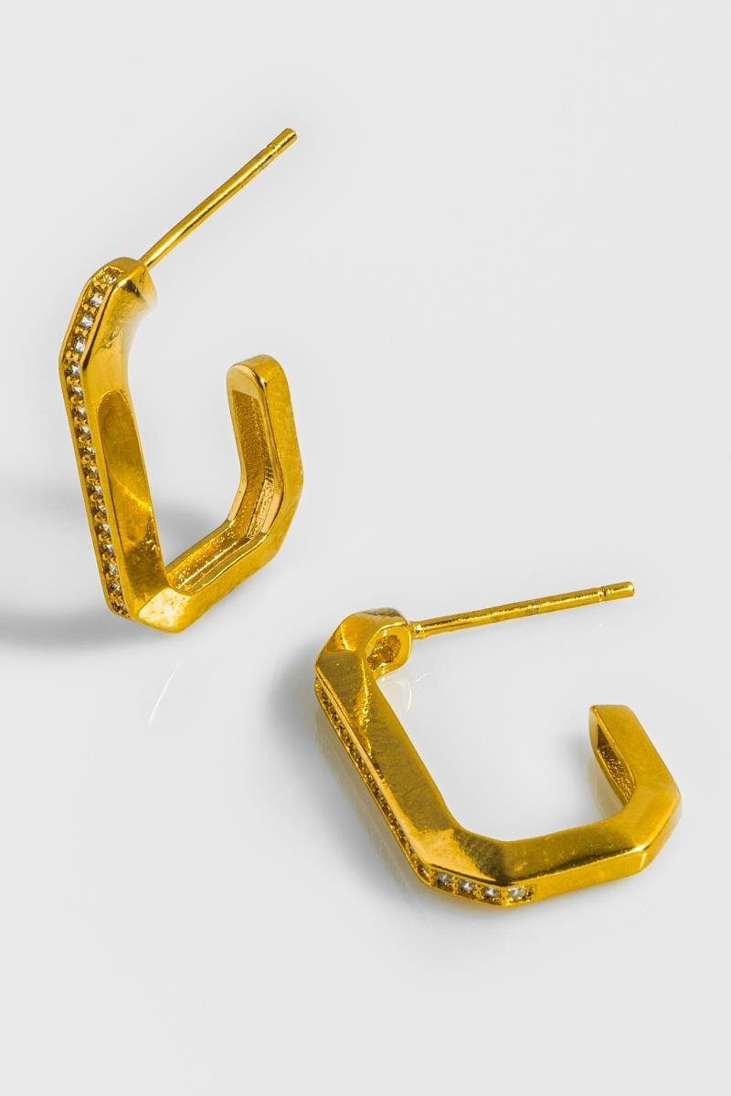 BRINCO ARGOLA RETANGULAR CRAVEJADA EM ZIRCÔNIAS 20MM OURO