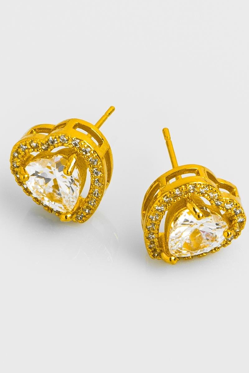 BRINCO CORAÇÃO PONTO DE LUZ CRAVEJADO EM ZIRCÔNIAS VAZADO 12MM OURO