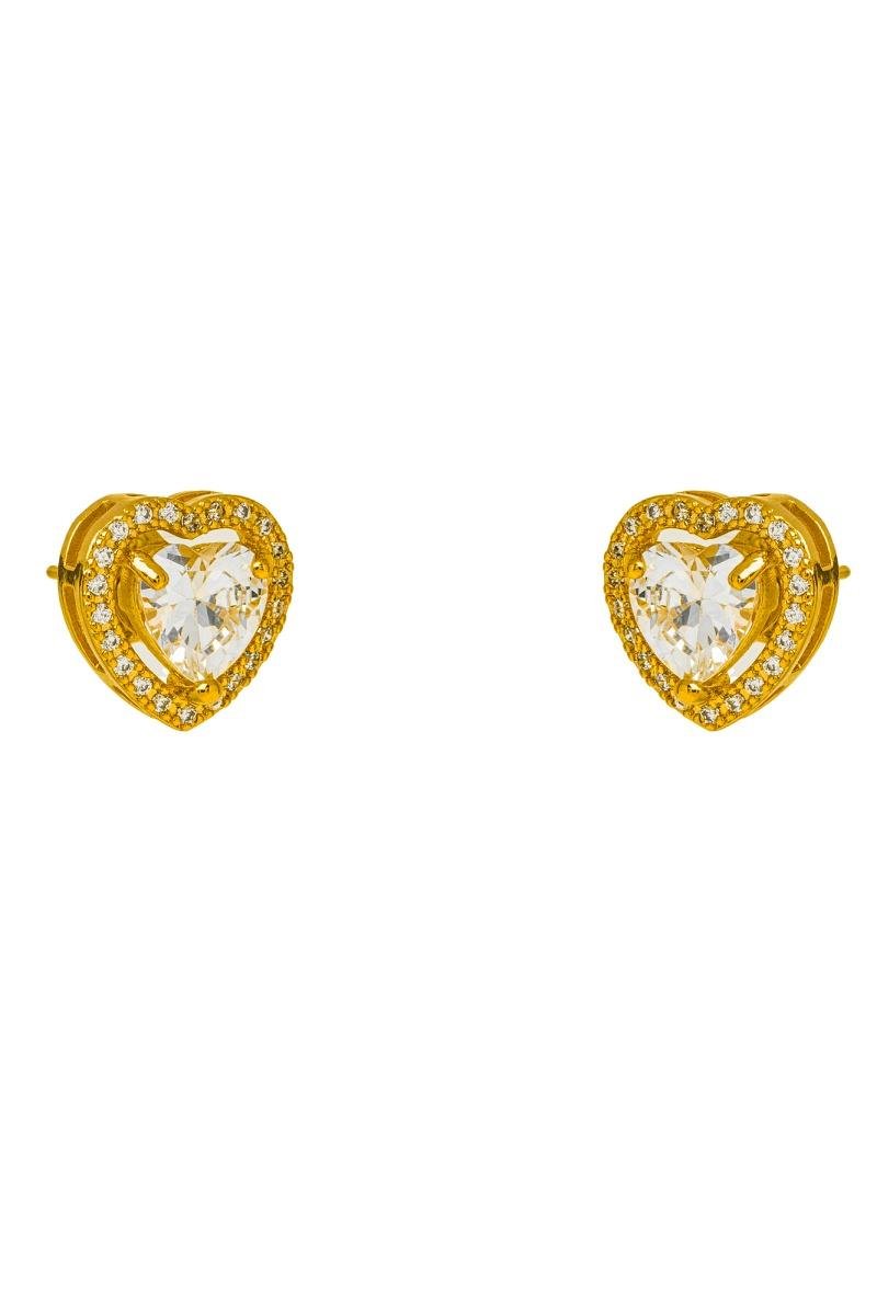 BRINCO CORAÇÃO PONTO DE LUZ CRAVEJADO EM ZIRCÔNIAS VAZADO 12MM OURO