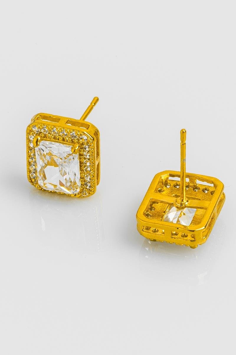 BRINCO RETANGULAR CRAVEJADO EM ZIRCÔNIAS 11MM OURO