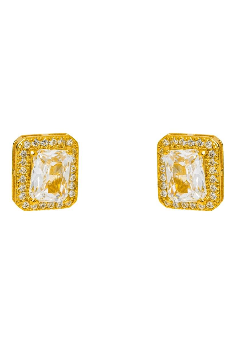 BRINCO RETANGULAR CRAVEJADO EM ZIRCÔNIAS 11MM OURO