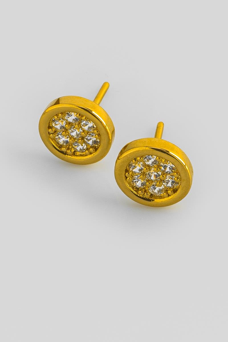 BRINCO REDONDO CRAVEJADO EM ZIRCÔNIAS 8MM LATERAL LISA OURO