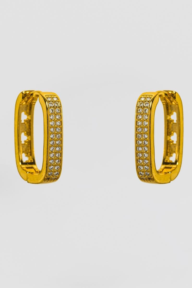 BRINCO ARGOLA CRAVEJADO EM ZIRCÔNIAS CLICK RETANGULAR 14X16MM OURO