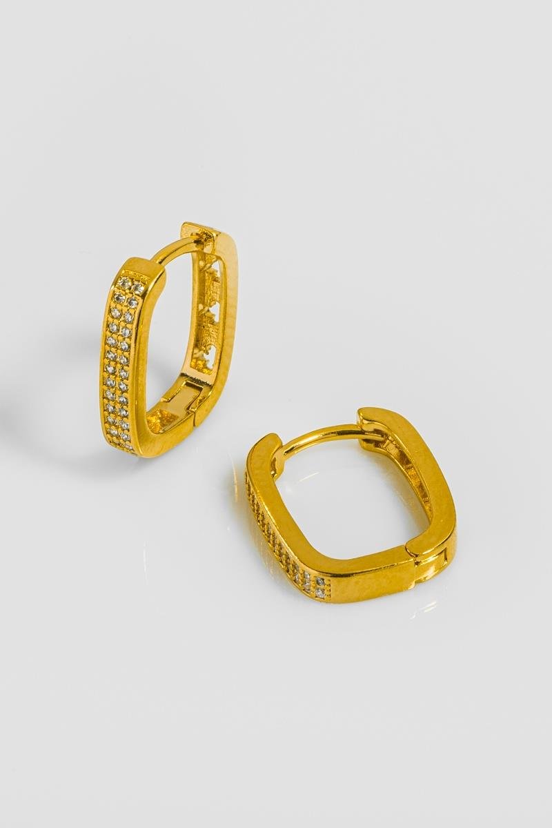 BRINCO ARGOLA CRAVEJADO EM ZIRCÔNIAS CLICK RETANGULAR 14X16MM OURO
